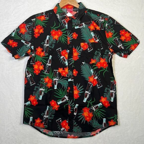 Coca-Cola Men's Soda Floral Button Up Hawaiian Shirt-Small-NWT‎ - Picture 1 of 7